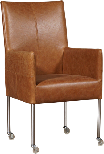 Leren eetkamerstoel Spark - met wieltjes en armleuning - Vintage Leer Cognac - Poot - RVS - Skate wiel transparant