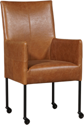 Leren eetkamerstoel Spark - met wieltjes en armleuning - Vintage Leer Cognac - Poot - Zwart - Skate wiel zwart