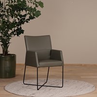 Set van 4 olijf kleur leren eetkamerstoelen Emma - met armleuning