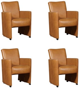 Leren eetkamerfauteuil elegant, bruin leer, bruine keukenstoelen