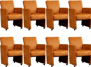 Leren eetkamerfauteuil elegant, bruin leer, bruine keukenstoelen