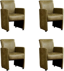 Leren eetkamerfauteuil elegant, groen leer, groene keukenstoelen