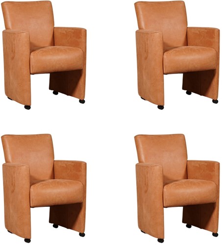 Leren eetkamerfauteuil Elegant met armleuning en wieltjes - set van 4 stoelen - Kenia Leer Rost - Met handgreep - Zwart