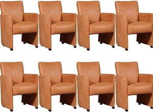 Leren eetkamerfauteuil elegant, oranje leer, oranje keukenstoelen