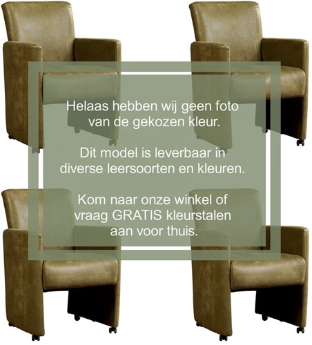 Leren eetkamerfauteuil Elegant met armleuning en wieltjes - set van 4 stoelen - Granada leer Taupe - Met handgreep - Zwart