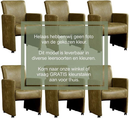 Leren eetkamerfauteuil Elegant met armleuning en wieltjes - set van 6 stoelen - Kenia Leer Denim - Met handgreep - Zwart