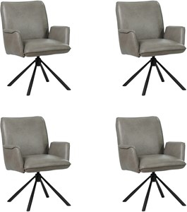 Set van 4 Grijze leren industriële draaibare eetkamerstoelen Elite - Granada leer Steel (grijs leer)