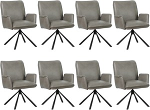 Set van 8 Grijze leren industriële draaibare eetkamerstoelen Elite - Granada leer Steel (grijs leer)