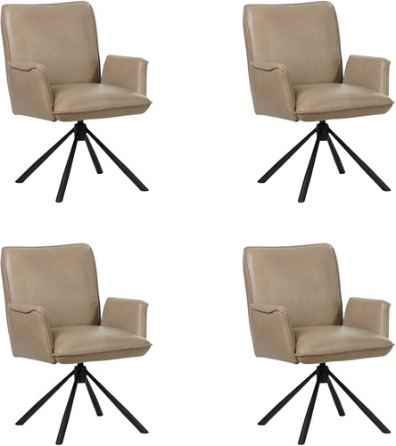 Leren eetkamerstoel Elite - draaibaar - automatisch terug naar beginstand - set van 4 stoelen - Granada leer Taupe