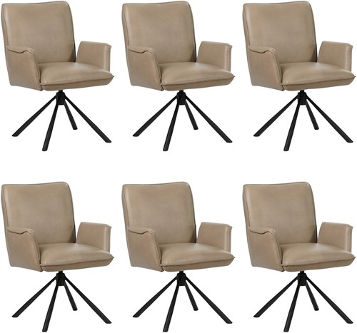 Leren eetkamerstoel Elite - draaibaar - automatisch terug naar beginstand - set van 6 stoelen - Granada leer Taupe