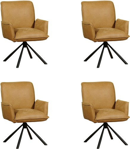 Leren eetkamerstoel Elite - draaibaar - automatisch terug naar beginstand - set van 4 stoelen - Kenia Leer Walnut