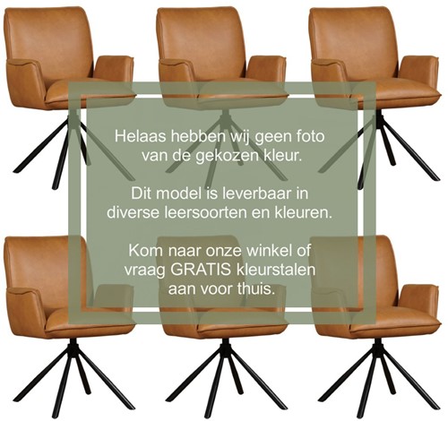 Leren eetkamerstoel Elite - draaibaar - automatisch terug naar beginstand - set van 6 stoelen - Hermes Leer Cream