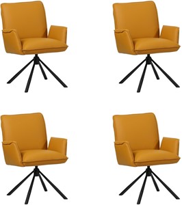 Set van 4 Gele leren industriële draaibare eetkamerstoelen Elite - Toledo Leer Leem (geel leer)