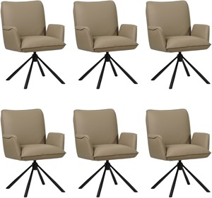 Set van 6 Taupe leren industriële draaibare eetkamerstoelen Elite - Toledo Leer Mocca (taupe leer)