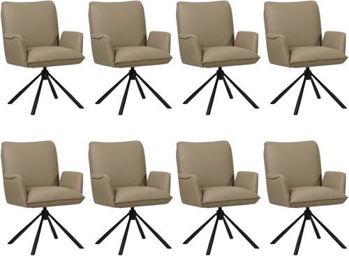 Leren eetkamerstoel Elite - draaibaar - automatisch terug naar beginstand - set van 8 stoelen - Toledo Leer Mocca