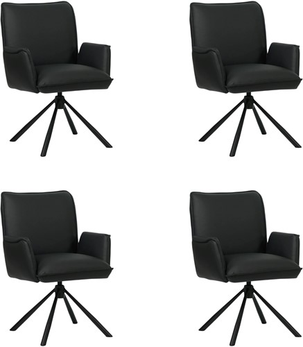 Leren eetkamerstoel Elite - draaibaar - automatisch terug naar beginstand - set van 4 stoelen - Toledo Leer Nero