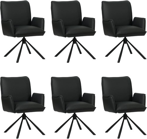 Leren eetkamerstoel Elite - draaibaar - automatisch terug naar beginstand - set van 6 stoelen - Hermes Leer Nero