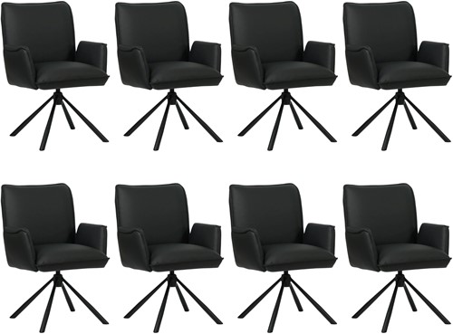 Leren eetkamerstoel Elite - draaibaar - automatisch terug naar beginstand - set van 8 stoelen - Hermes Leer Nero