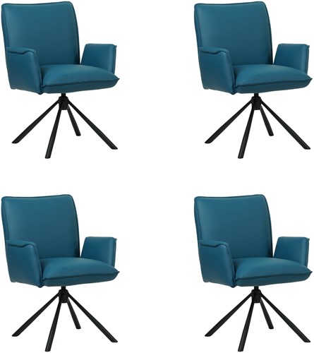 Leren eetkamerstoel Elite - draaibaar - automatisch terug naar beginstand - set van 4 stoelen - Toledo Leer Turquoise