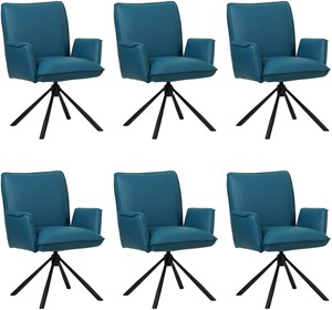 Set van 6 Blauwe leren industriële draaibare eetkamerstoelen Elite - Toledo Leer Turquoise (blauw leer)