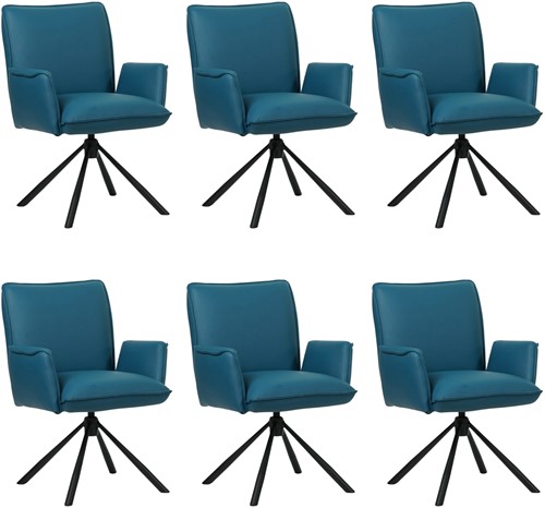 Leren eetkamerstoel Elite - draaibaar - automatisch terug naar beginstand - set van 6 stoelen - Toledo Leer Turquoise