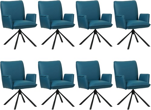 Leren eetkamerstoel Elite - draaibaar - automatisch terug naar beginstand - set van 8 stoelen - Hermes Leer Turquoise