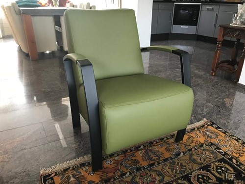 Leren fauteuil met stalen frame - groen leer
