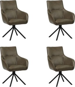 Set van 4 Grijze leren industriële draaibare eetkamerstoelen Fancy - Granada leer Ash (grijs leer)