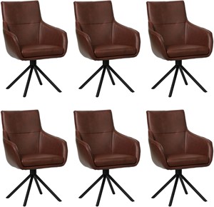 Set van 6 Cognac leren industriële draaibare eetkamerstoelen Fancy - Granada leer Cognac (cognac leer)