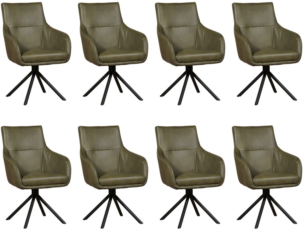 Mantel Isoleren Rijp Leren eetkamerstoel Fancy - Draaibaar - Automatisch terug naar beginstand -  set van 8 stoelen - Granada leer Olive ShopX