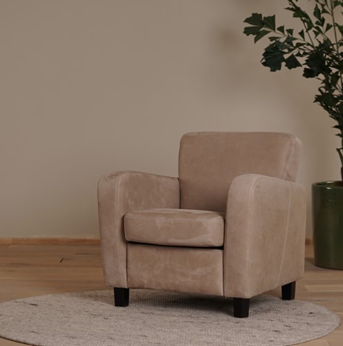 Leren fauteuil Believe - Kenia Leer Taupe - Hout zwart