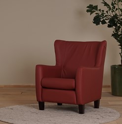 Rode leren landelijke oorfauteuil Hug - poot hout zwart - Toledo Leer Red (rood leer)