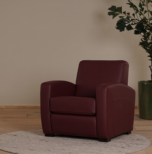 Leren fauteuil Kindly - Toledo Leer Bordeaux - Hout bruin