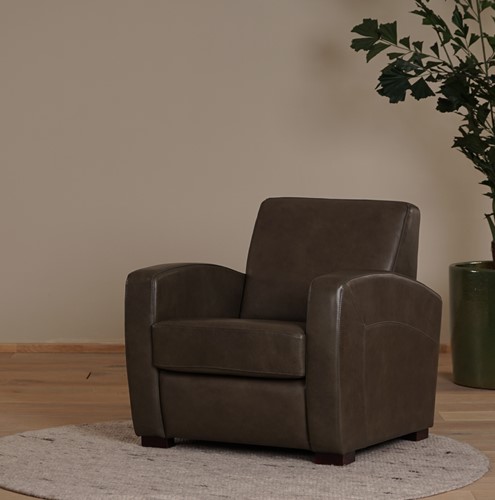 Leren fauteuil Kindly - Granada leer Ash - Hout bruin