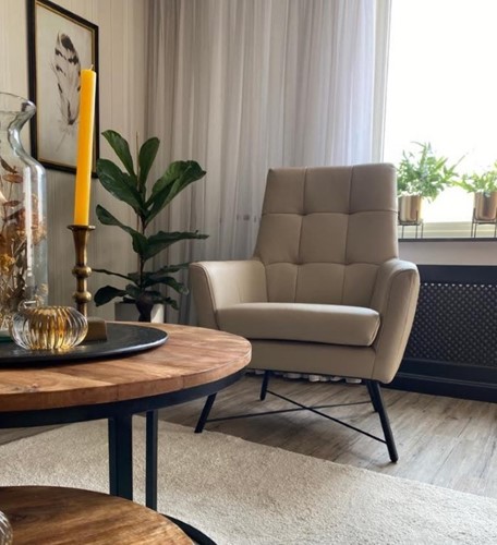 Leren fauteuil volledig gestoffeerd - met hoge rug - bruin leer