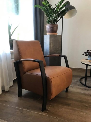 Leren fauteuil met stalen frame - bruin leer