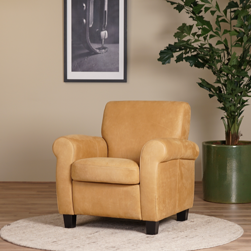 Leren fauteuil Perfection - Kenia Leer Walnut - Hout zwart