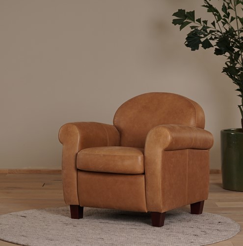 Leren fauteuil Roommate - Vintage Leer Cognac - Hout bruin