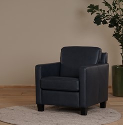 Blauwe leren landelijke fauteuil Smart - poot hout zwart - Granada leer Blue (blauw leer)