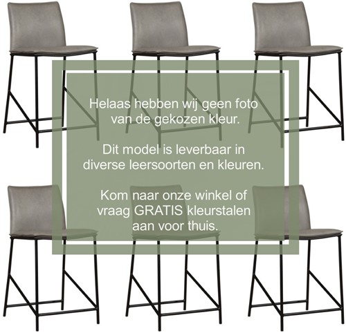 Leren barkruk Favor laag - set van 6 krukken - Vintage Leer Grey - Kleur poot, zwart
