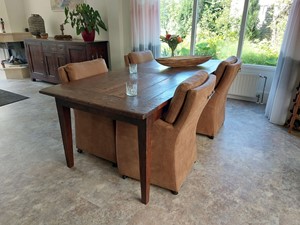 Leren eetkamerfauteuil sharp, bruin leer, bruine keukenstoelen