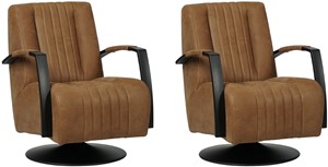 Set van 2 Bruine leren industriële draaifauteuils Galaxy - staal zwart frame met schotelvoet - Kenia Leer Brown (bruin leer)