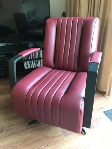 Leren draaifauteuil met stalen frame en stervoet - rood leer