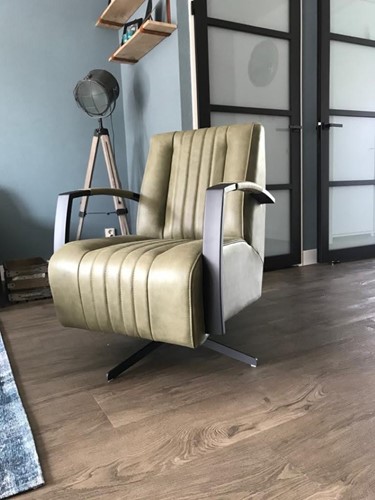 Leren draaifauteuil met stalen frame en stervoet - groen leer