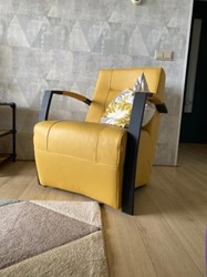 Leren fauteuil met stalen frame - geel leer