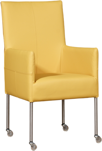 Leren eetkamerstoel Spark - met wieltjes en armleuning - Toledo Leer Giallo - Poot - RVS - Skate wiel transparant