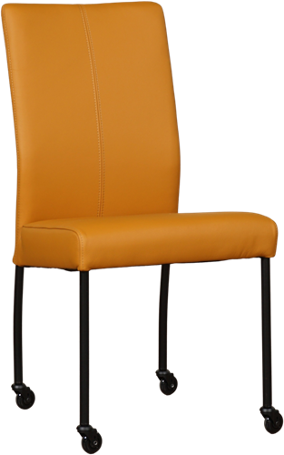 Leren eetkamerstoel Comfort - met wieltjes en zonder armleuning - Toledo Leer Leem - Poot - Rond - Zwart - Skate wiel zwart