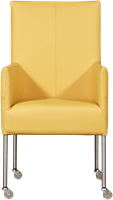 Leren eetkamerstoel Spark - met wieltjes en armleuning - Toledo Leer Giallo - Poot - RVS - Skate wiel transparant-2