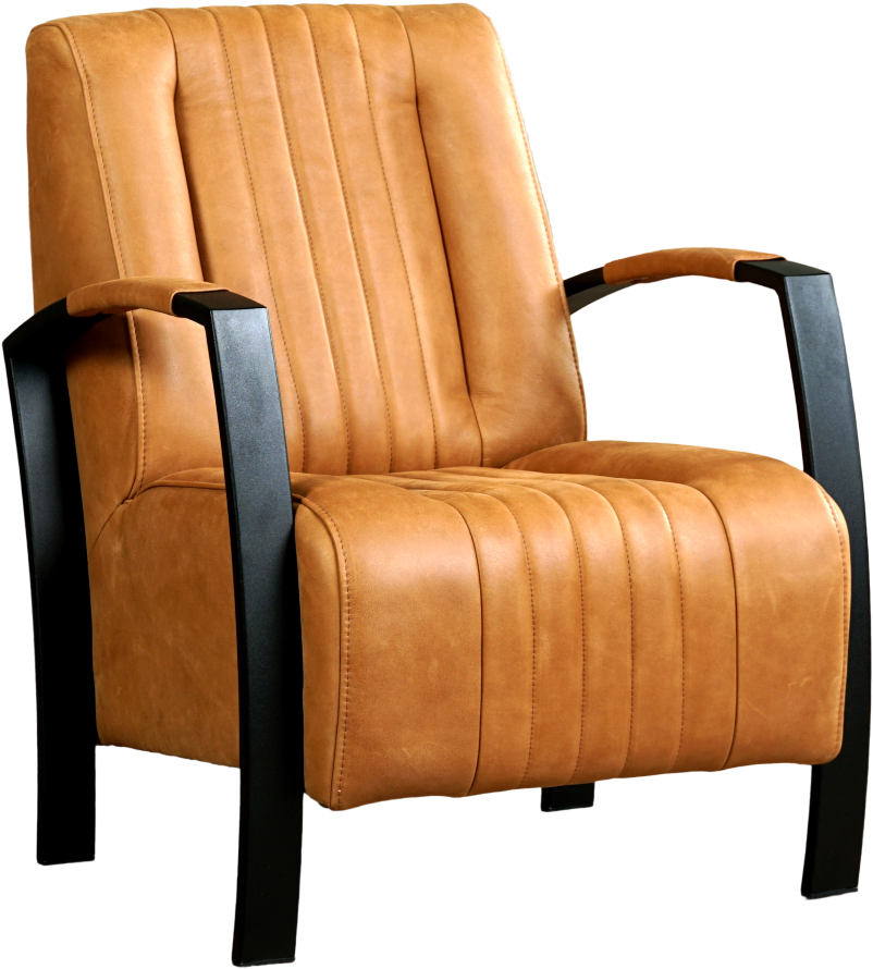 Leren industriële fauteuil Glamour - Leer Cognac - Frame zwart ShopX