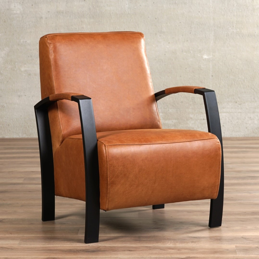Verwonderlijk Leren fauteuil Glory - Vintage Leer Cognac - Frame zwart ShopX CP-81